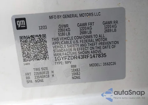 2024 Cadillac Xt4 Awd Premium Luxury z USA, uszkodzony, nr VIN 1GYFZDR43RF147835